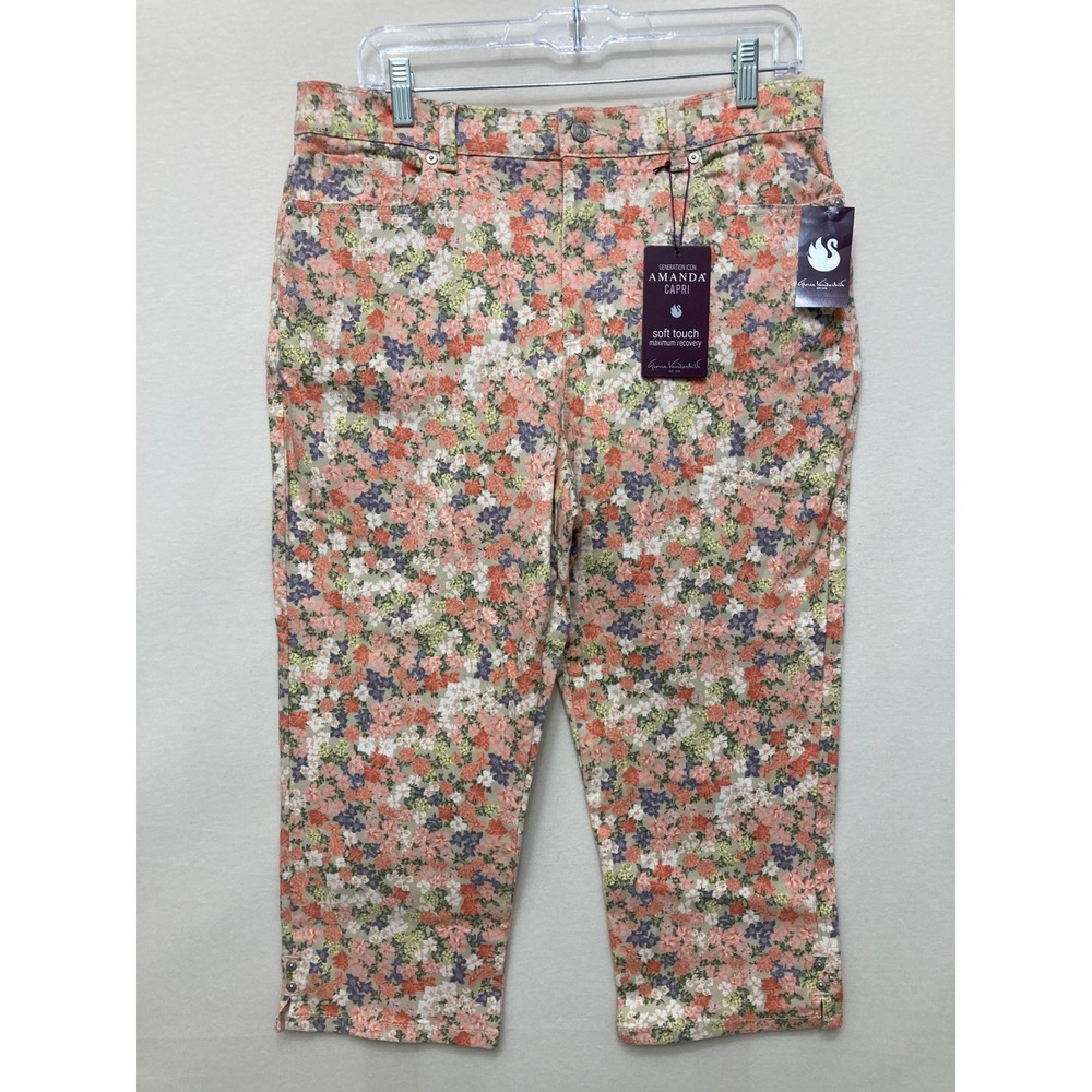New Gloria Vanderbilt Amanda Capri Pants size 12 Ditsy Floral Soft Touch Stretch